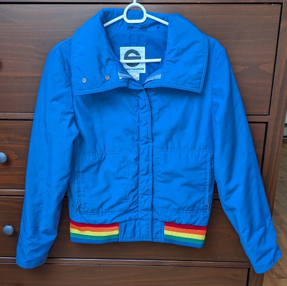 Vintage royal blue with rainbow trime Ski Jacket - sz medium, Saska - Picture 1 of 8